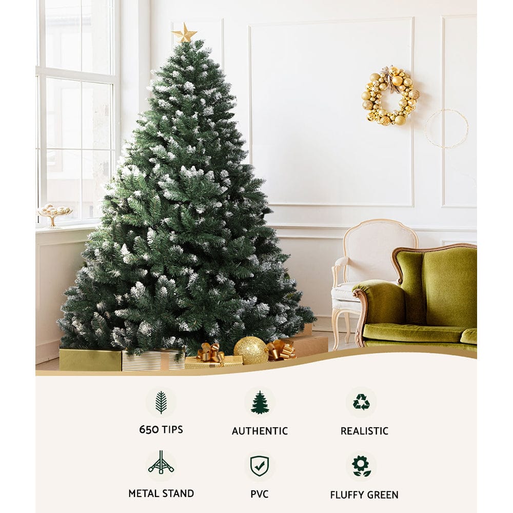 Jingle Jollys Christmas Tree 1.8m Snowy Xmas Tree Decoration 650 Tips - SportZone.co.nz