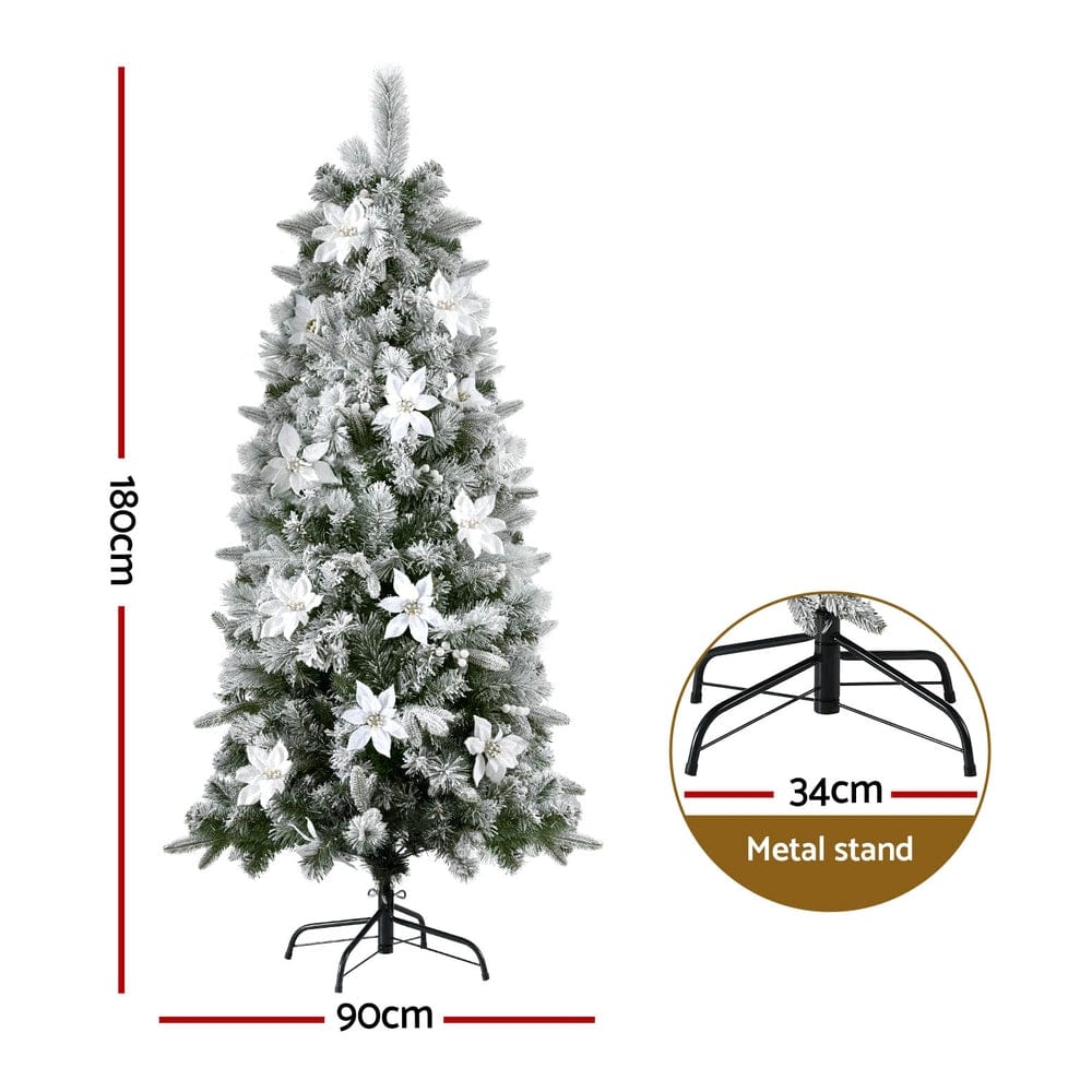 Jingle Jollys Christmas Tree 1.8m Xmas Tree Snow Flocked Flowers Decor 564 Tips - SportZone.co.nz