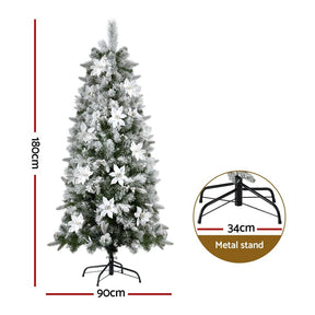 Jingle Jollys Christmas Tree 1.8m Xmas Tree Snow Flocked Flowers Decor 564 Tips - SportZone.co.nz