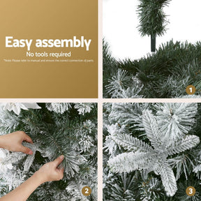 Jingle Jollys Christmas Tree 1.8m Xmas Tree Snow Flocked Flowers Decor 564 Tips - SportZone.co.nz