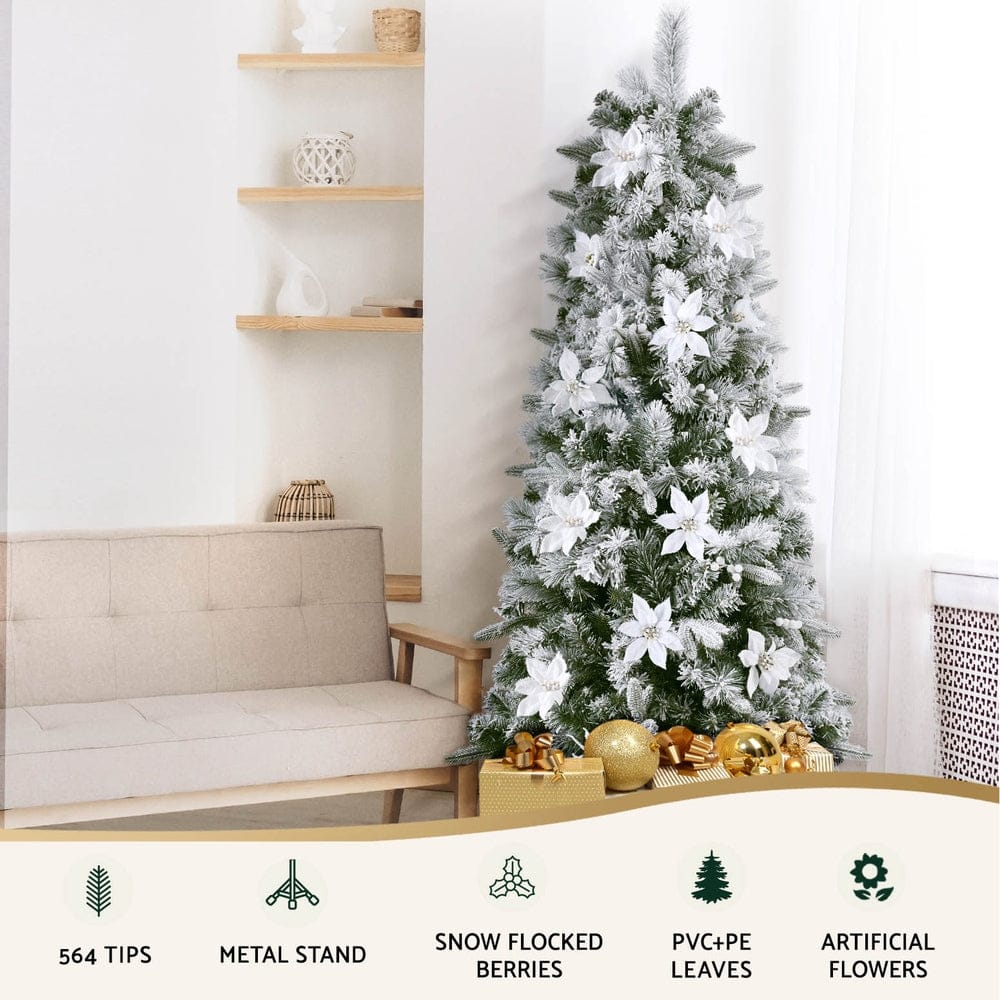 Jingle Jollys Christmas Tree 1.8m Xmas Tree Snow Flocked Flowers Decor 564 Tips - SportZone.co.nz
