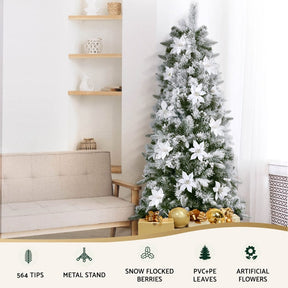 Jingle Jollys Christmas Tree 1.8m Xmas Tree Snow Flocked Flowers Decor 564 Tips - SportZone.co.nz