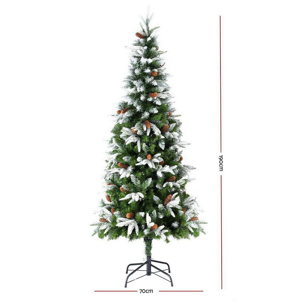 Jingle Jollys Christmas Tree 190cm Pine Cones LED Flocking Xmas Tree 680 Tips - SportZone.co.nz