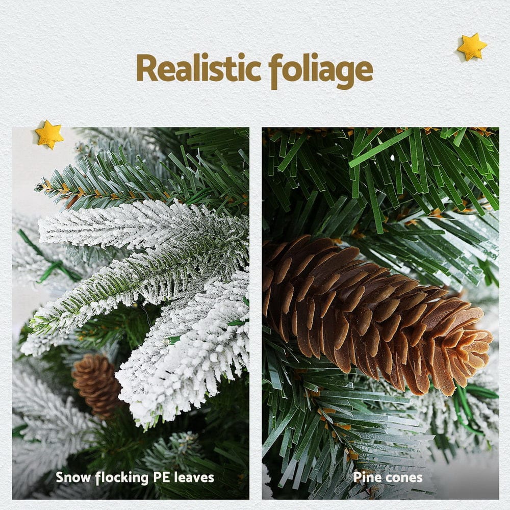 Jingle Jollys Christmas Tree 190cm Pine Cones LED Flocking Xmas Tree 680 Tips - SportZone.co.nz