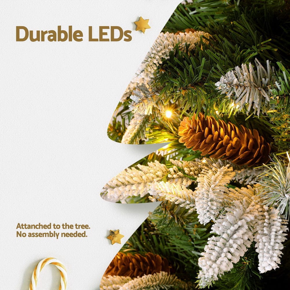 Jingle Jollys Christmas Tree 190cm Pine Cones LED Flocking Xmas Tree 680 Tips - SportZone.co.nz