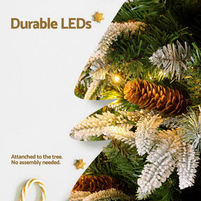 Jingle Jollys Christmas Tree 190cm Pine Cones LED Flocking Xmas Tree 680 Tips - SportZone.co.nz