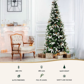 Jingle Jollys Christmas Tree 190cm Pine Cones LED Flocking Xmas Tree 680 Tips - SportZone.co.nz