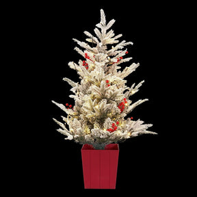 Jingle Jollys Christmas Tree 1M LED Potted Xmas Party Decor Red Barries Flocked - SportZone.co.nz