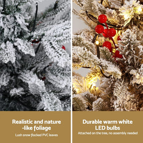 Jingle Jollys Christmas Tree 1M LED Potted Xmas Party Decor Red Barries Flocked - SportZone.co.nz