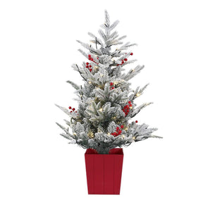 Jingle Jollys Christmas Tree 1M LED Potted Xmas Party Decor Red Barries Flocked - SportZone.co.nz