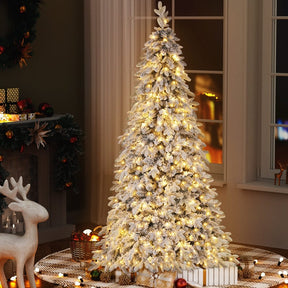 Jingle Jollys Christmas Tree 2.1m Flocking Pencil Tree LED Xmas 860 Tips White - SportZone.co.nz