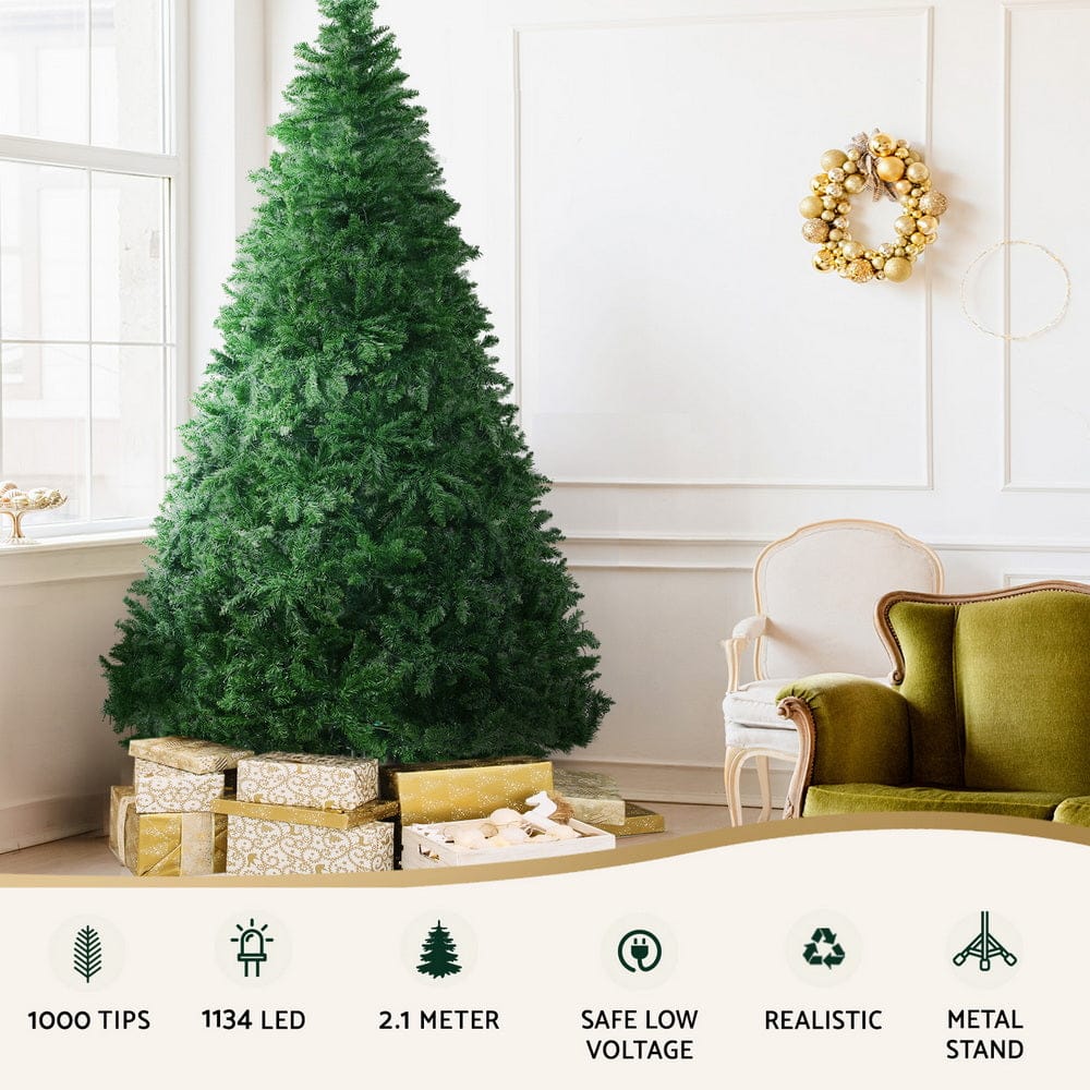 Jingle Jollys Christmas Tree 2.1m Xmas Tree Decoration 8 Light Mode Multi Colour - SportZone.co.nz