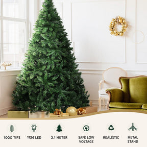 Jingle Jollys Christmas Tree 2.1m Xmas Tree Decorations 1134 LEDs - SportZone.co.nz