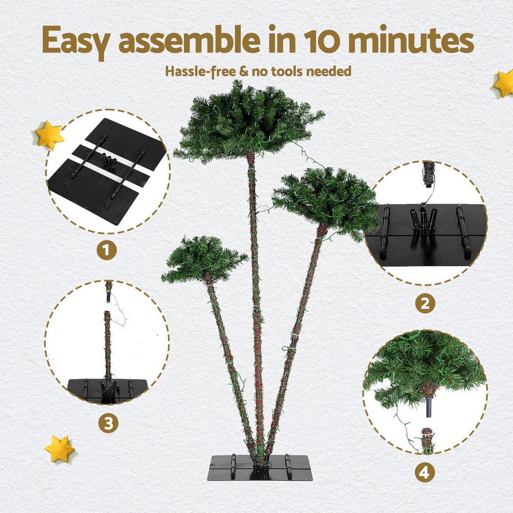 Jingle Jollys Christmas Tree 3 - in - 1 LED Xmas Palm Tree Party Decor 1.2/1.5/1.8M - SportZone.co.nz