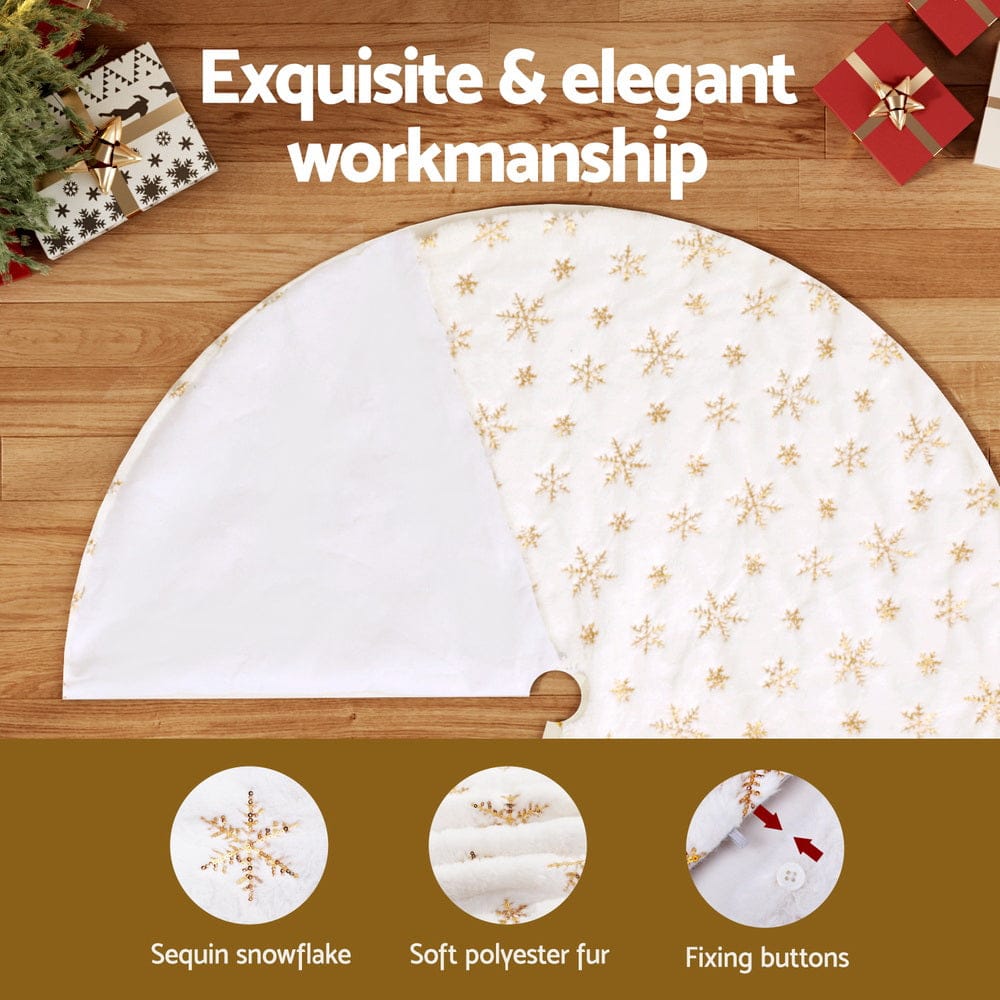Jingle Jollys Christmas Tree Skirt 120cm Snowflake Ornaments Xmas Decorations - SportZone.co.nz
