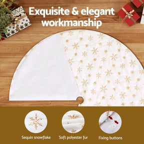 Jingle Jollys Christmas Tree Skirt 120cm Snowflake Ornaments Xmas Decorations - SportZone.co.nz