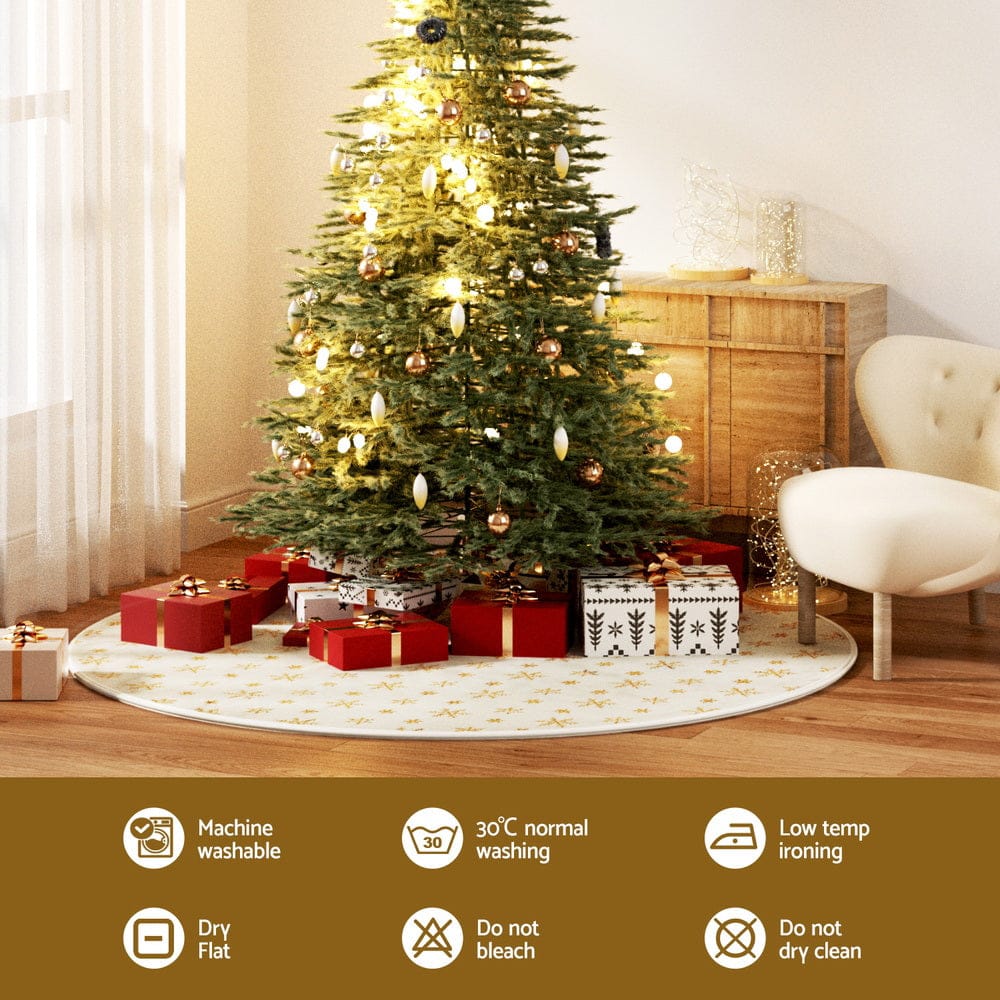 Jingle Jollys Christmas Tree Skirt 120cm Snowflake Ornaments Xmas Decorations - SportZone.co.nz