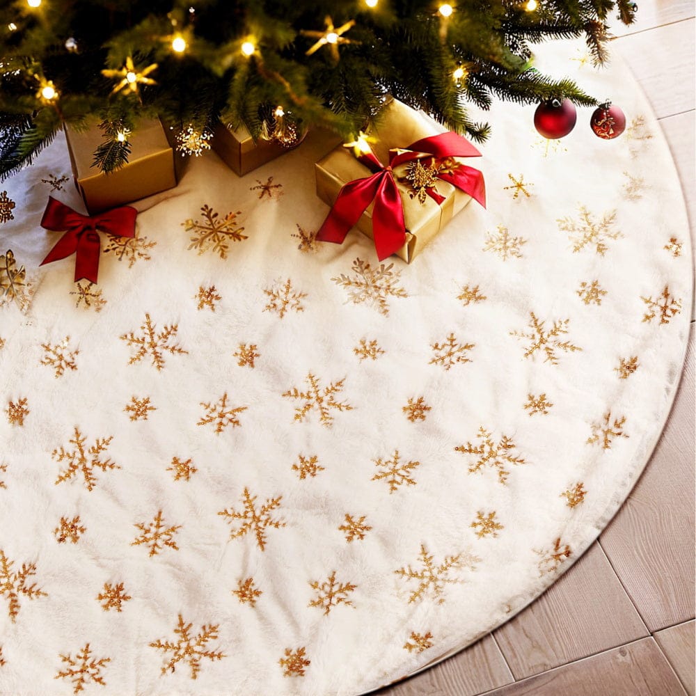 Jingle Jollys Christmas Tree Skirt 120cm Snowflake Ornaments Xmas Decorations - SportZone.co.nz