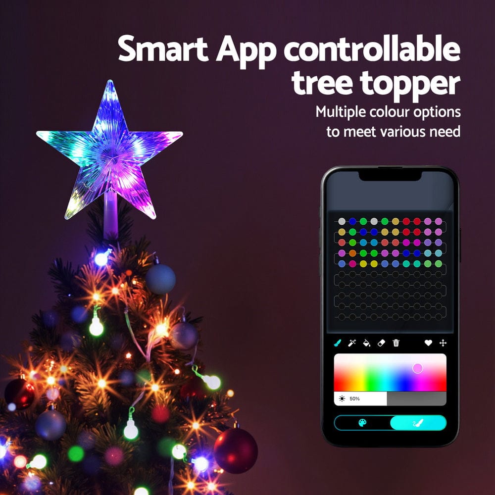 Jingle Jollys Christmas Tree Topper Star RGB LED Xmas Decor 80 Modes APP Control - SportZone.co.nz