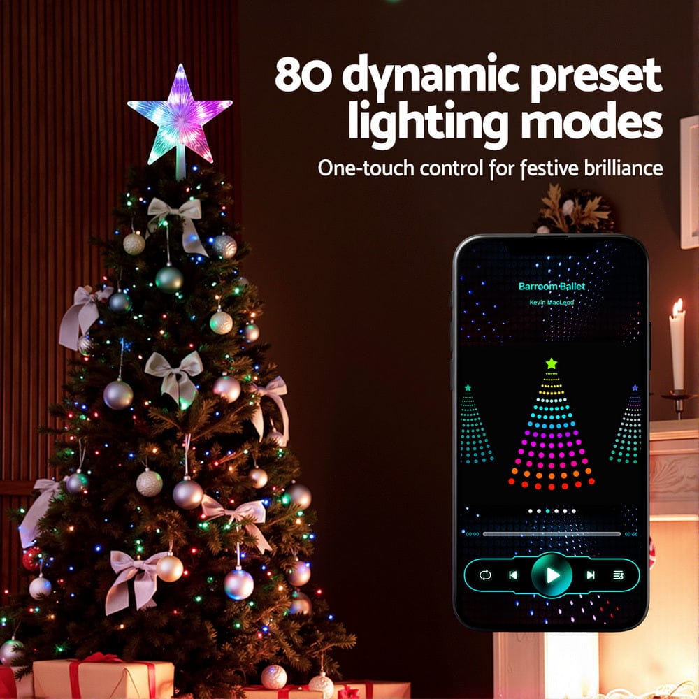 Jingle Jollys Christmas Tree Topper Star RGB LED Xmas Decor 80 Modes APP Control - SportZone.co.nz