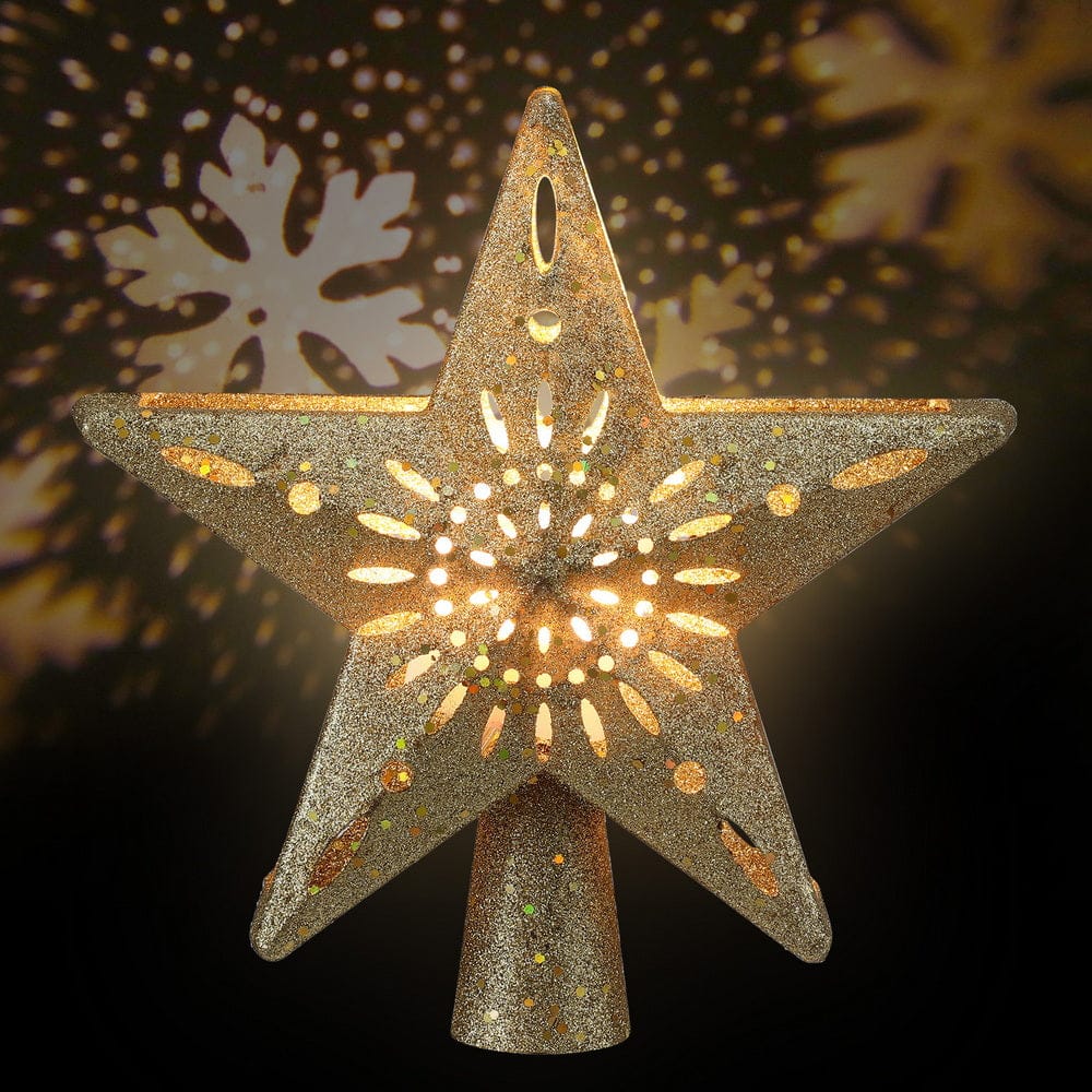 Jingle Jollys Christmas Tree Topper Star Snowflake Projector Party Glitter Gold - SportZone.co.nz