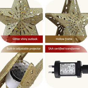 Jingle Jollys Christmas Tree Topper Star Snowflake Projector Party Glitter Gold - SportZone.co.nz