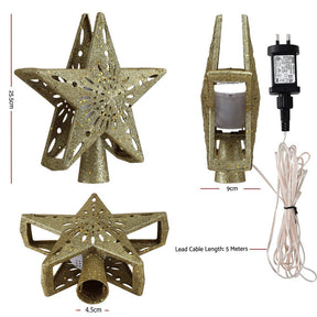 Jingle Jollys Christmas Tree Topper Star Snowflake Projector Party Glitter Gold - SportZone.co.nz