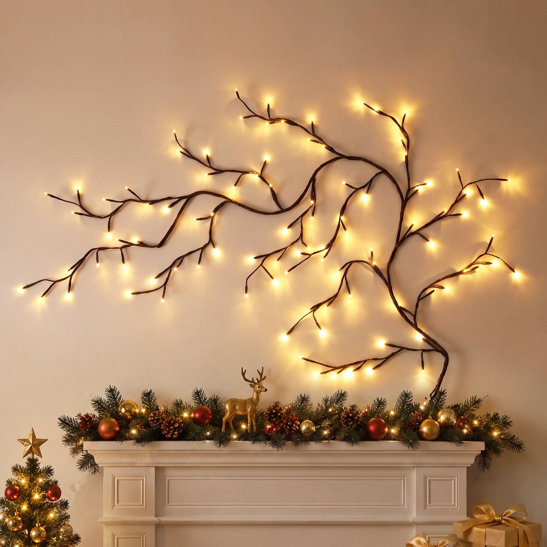 Jingle Jollys Christmas Willow Vine Lights Branch LED Fairy DIY Wall Decor 1.8m Warm White - SportZone.co.nz