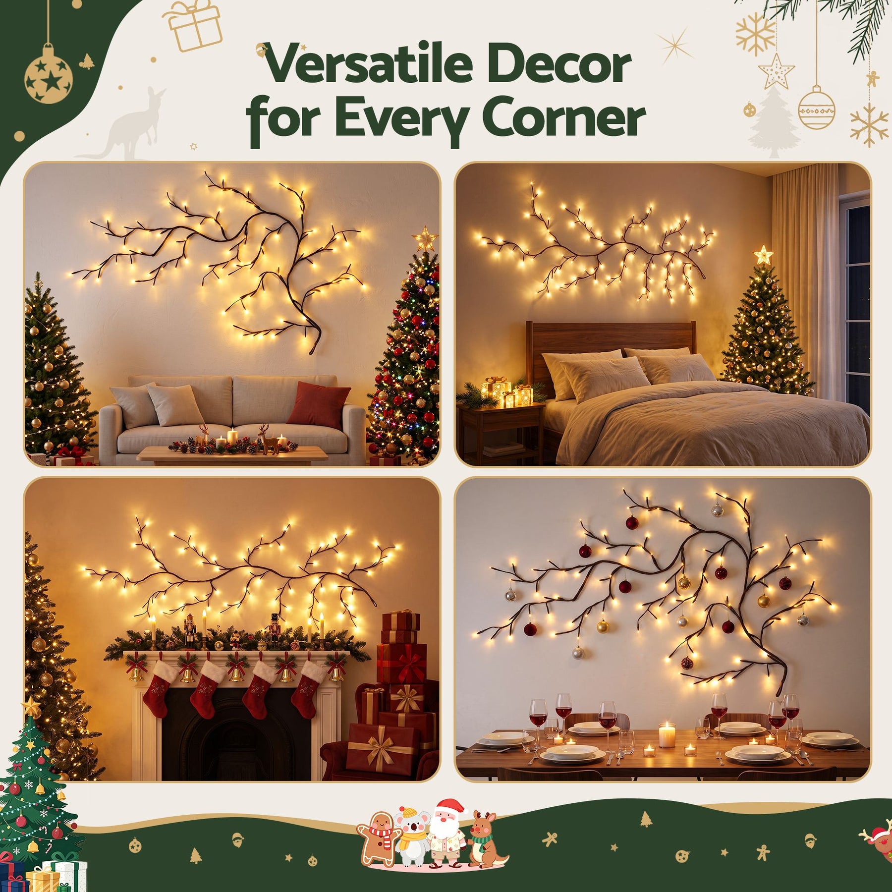 Jingle Jollys Christmas Willow Vine Lights Branch LED Fairy DIY Wall Decor 1.8m Warm White - SportZone.co.nz