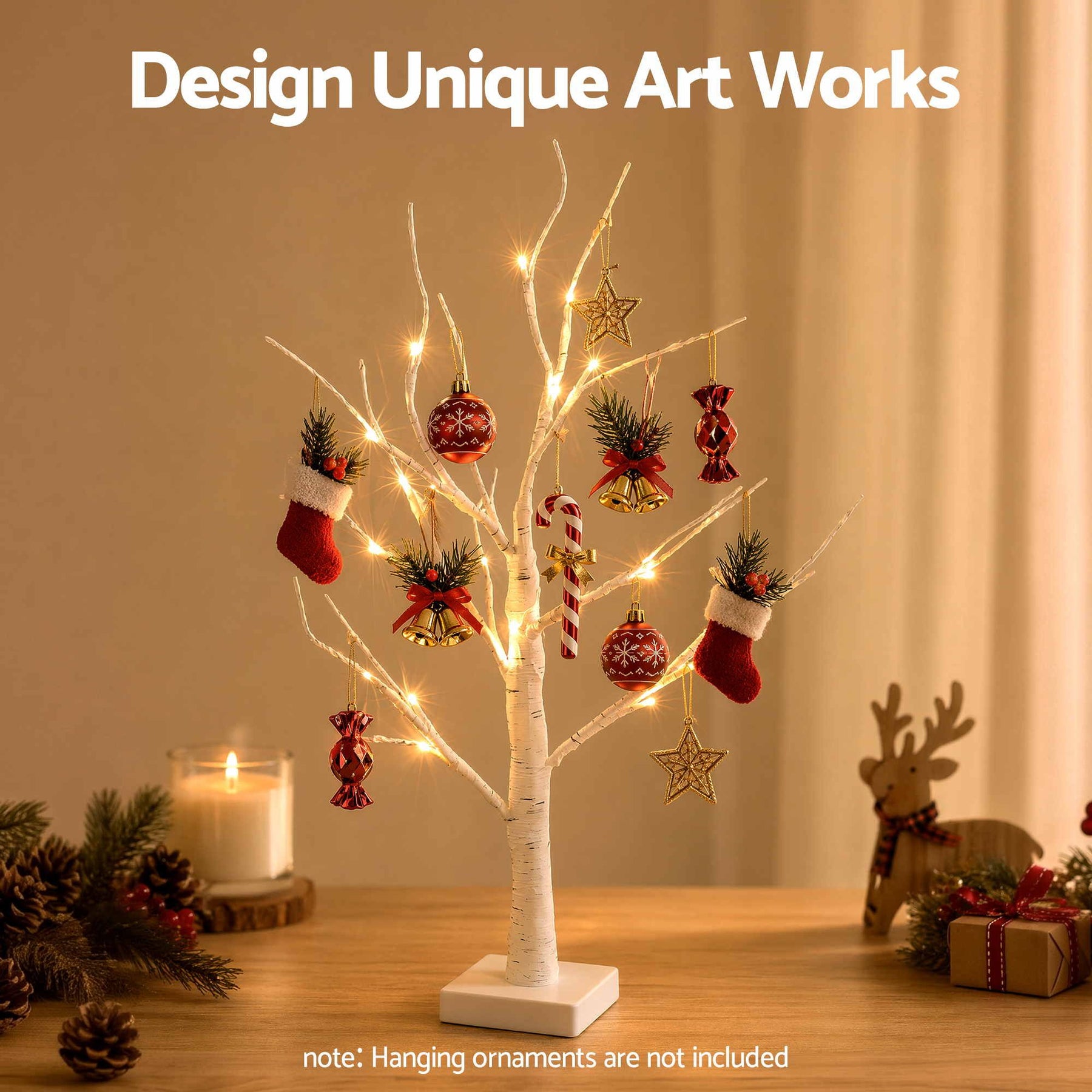 Jingle Jollys Lighted Branch Tree Christmas Decorations Warm White Christmas Lights 2 Pack 60cm - SportZone.co.nz