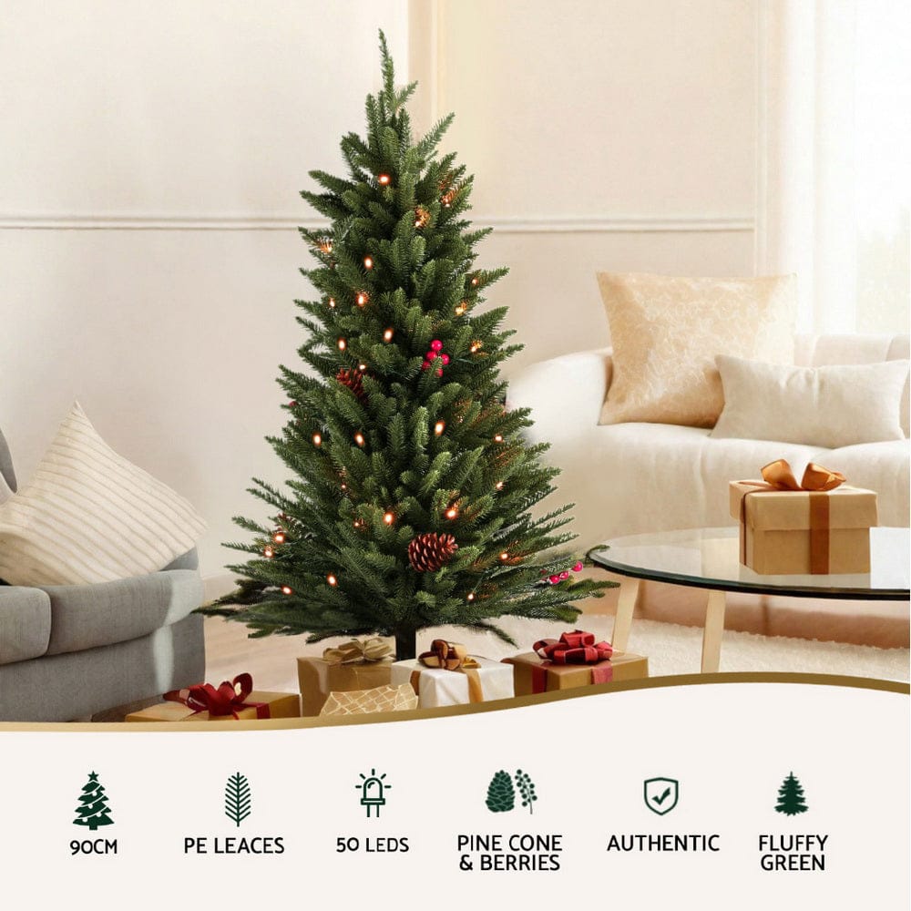 Jingle Jollys Mini Christmas Tree 90cm LED Xmas Tree Party Decorations - SportZone.co.nz
