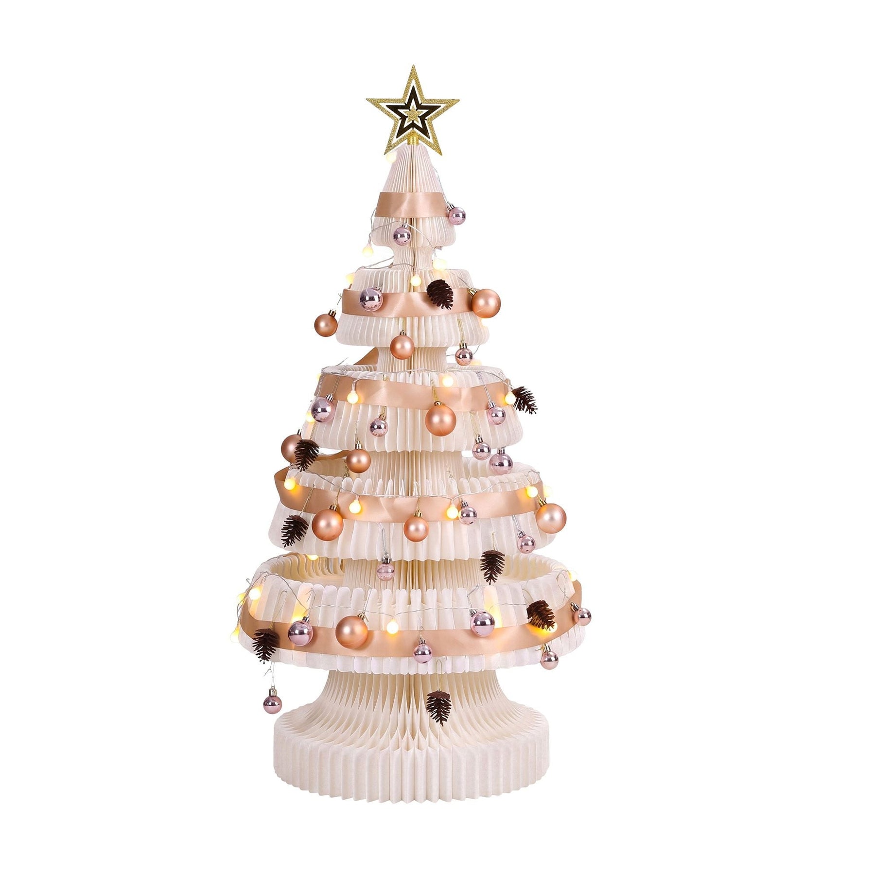 Jingle Jollys Paper Christmas Tree 114CM w/ Star Topper LEDs Xmas Decorations Kit Home Office White - SportZone.co.nz