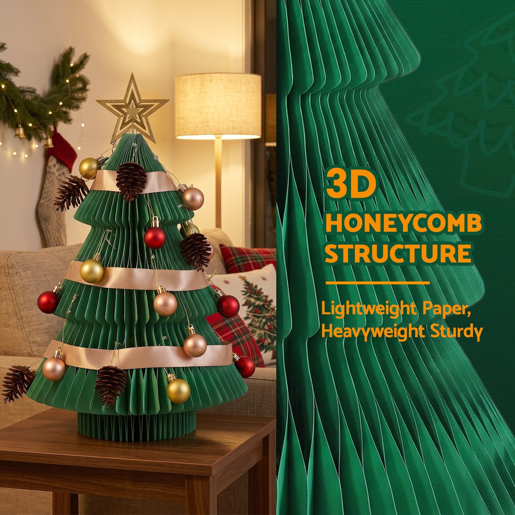 Jingle Jollys Paper Christmas Tree 47CM w/ Star Topper Xmas Decor Tabletop Green DIY Ornament Set - SportZone.co.nz