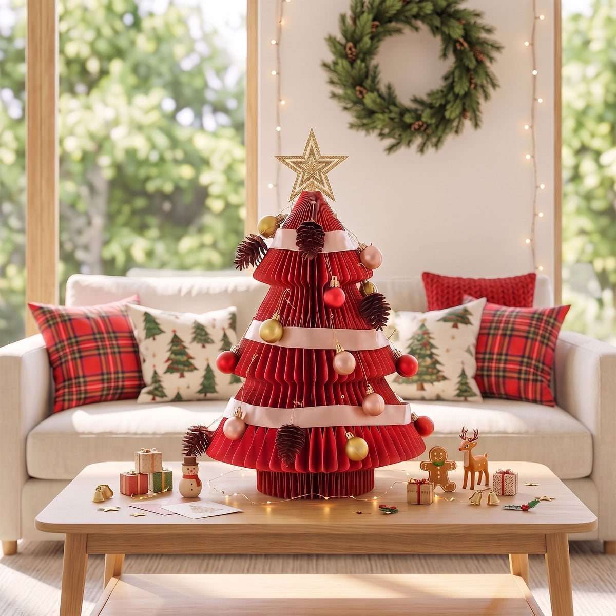 Jingle Jollys Paper Christmas Tree 47CM w/ Star Topper Xmas Decoration Tabletop Red DIY Ornament Set - SportZone.co.nz