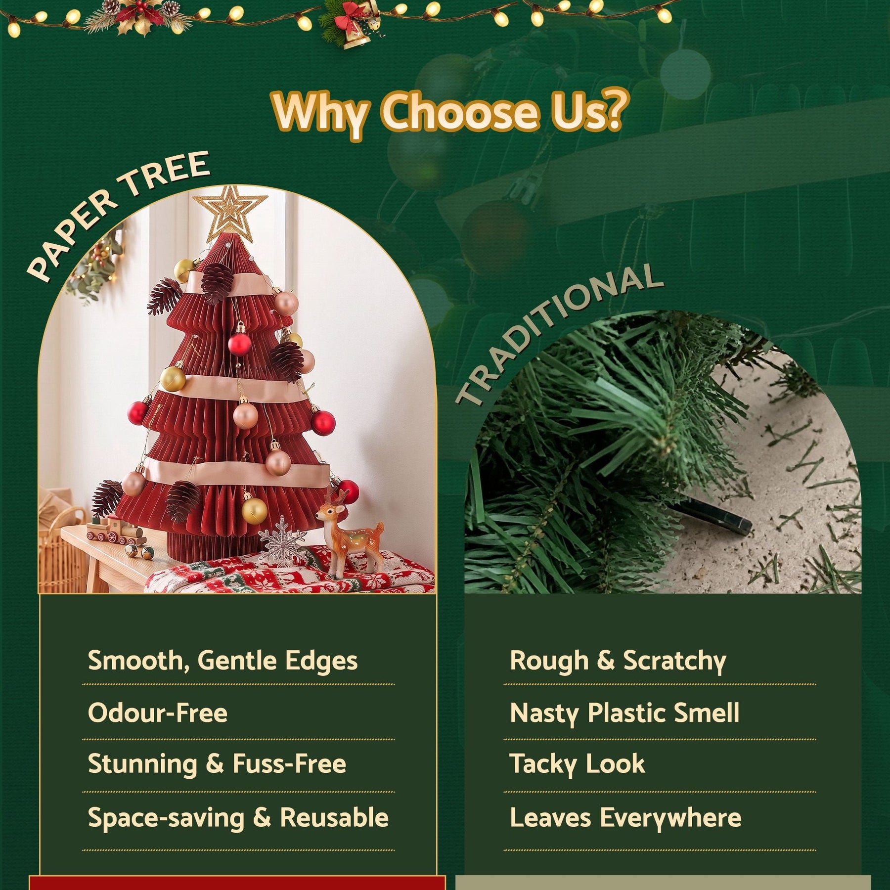 Jingle Jollys Paper Christmas Tree 47CM w/ Star Topper Xmas Decoration Tabletop Red DIY Ornament Set - SportZone.co.nz
