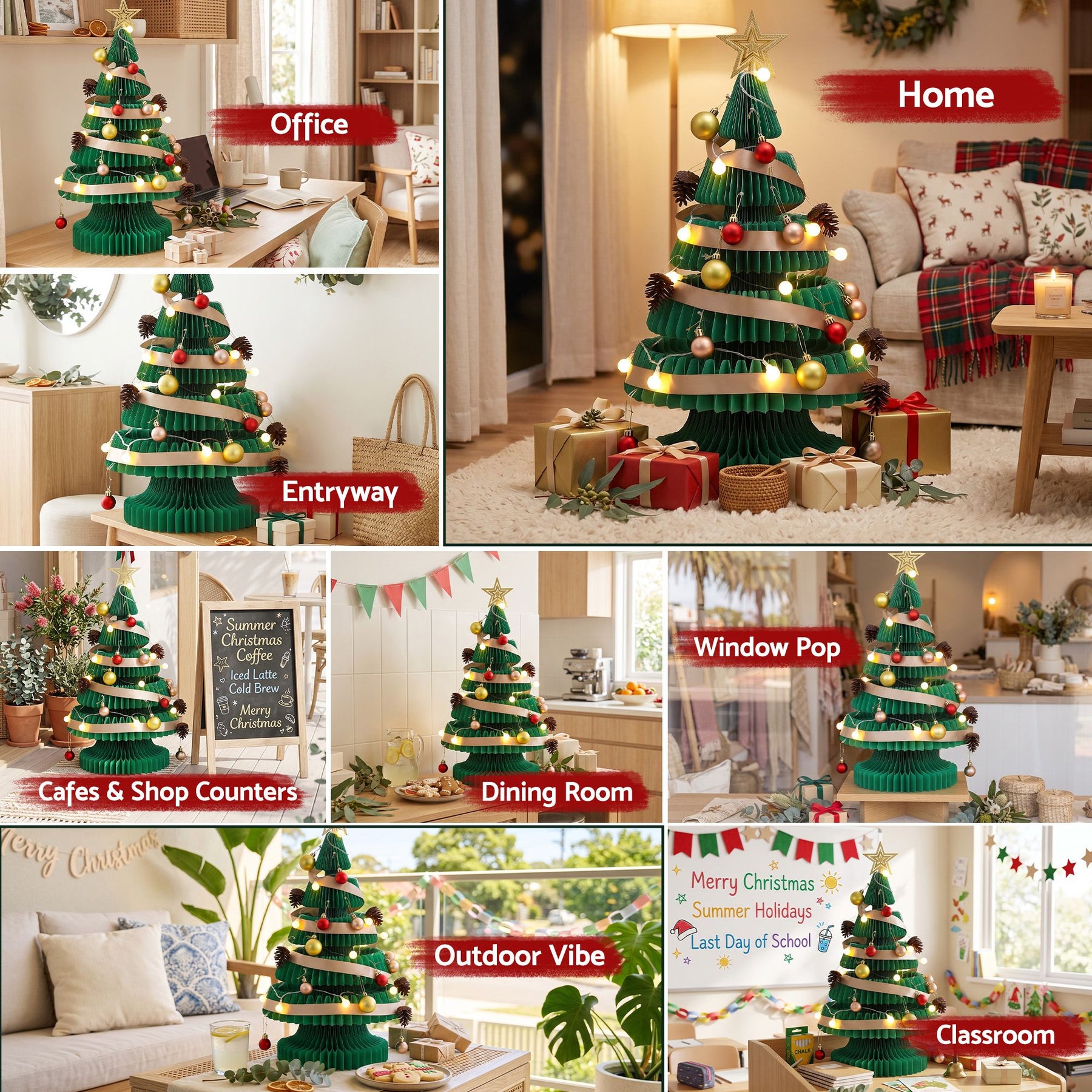 Jingle Jollys Paper Christmas Tree 62CM w/ Star Topper LEDs Xmas Decorations Kit Home Office Green - SportZone.co.nz