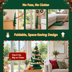 Jingle Jollys Paper Christmas Tree 62CM w/ Star Topper LEDs Xmas Decorations Kit Home Office Green - SportZone.co.nz