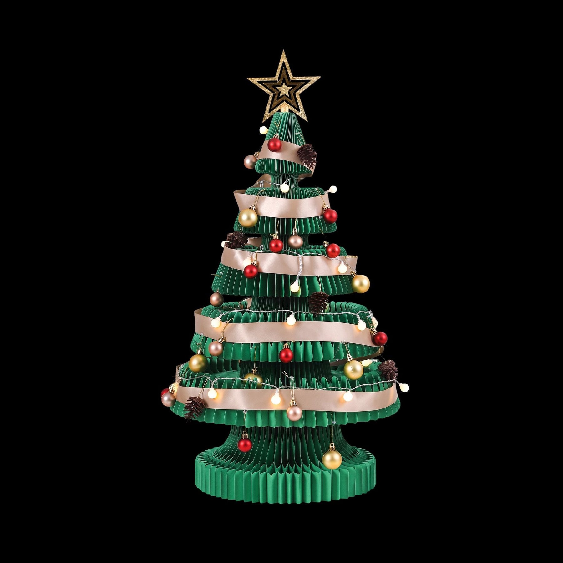 Jingle Jollys Paper Christmas Tree 87CM w/ Star Topper LEDs Xmas Decorations Kit Home Office Green - SportZone.co.nz