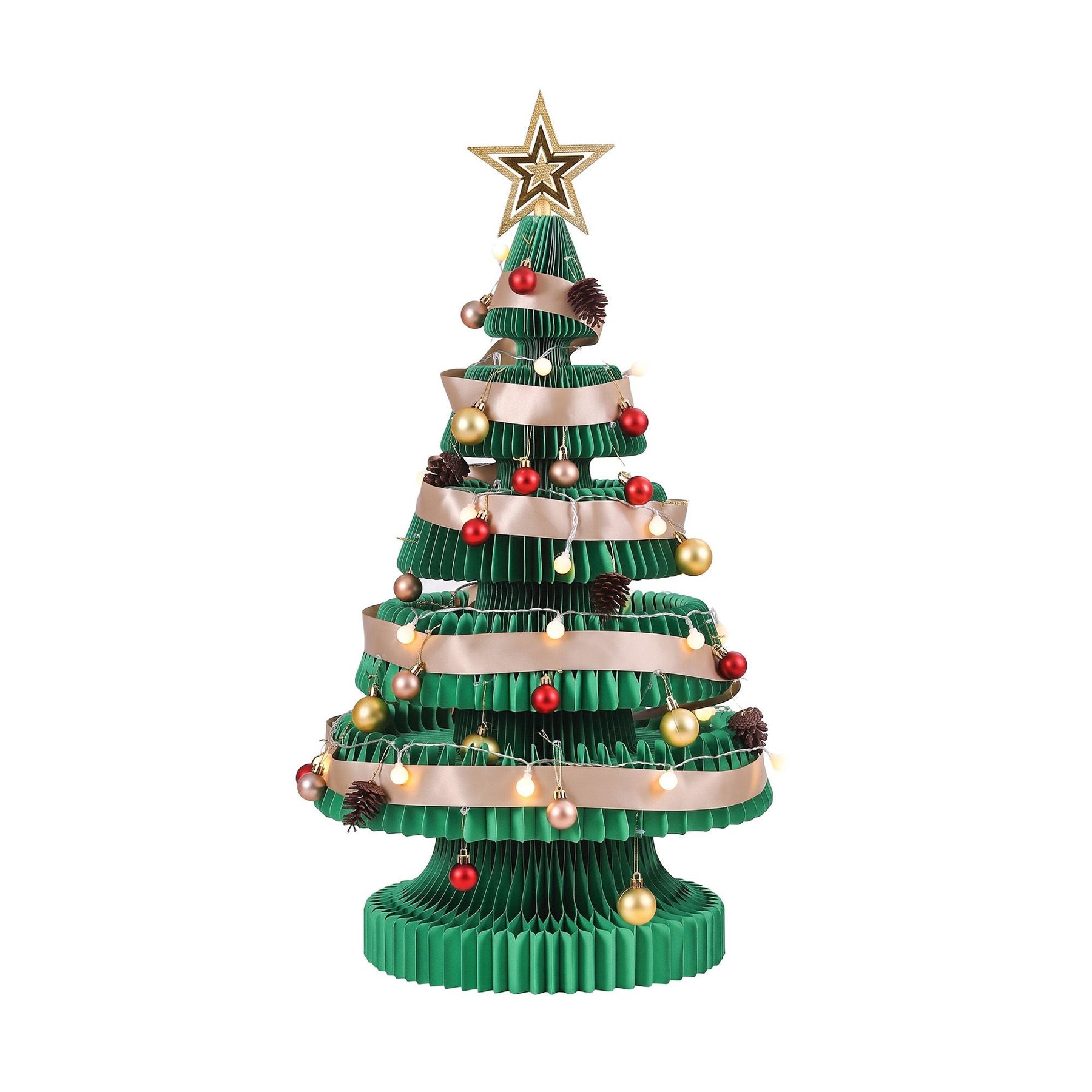 Jingle Jollys Paper Christmas Tree 87CM w/ Star Topper LEDs Xmas Decorations Kit Home Office Green - SportZone.co.nz