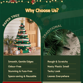 Jingle Jollys Paper Christmas Tree 87CM w/ Star Topper LEDs Xmas Decorations Kit Home Office Green - SportZone.co.nz