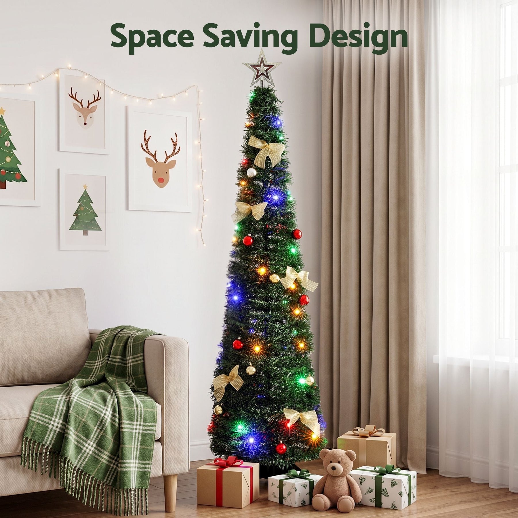 Jingle Jollys Pop Up Christmas Tree Pre Decorated Multicolour LED 155cm - SportZone.co.nz
