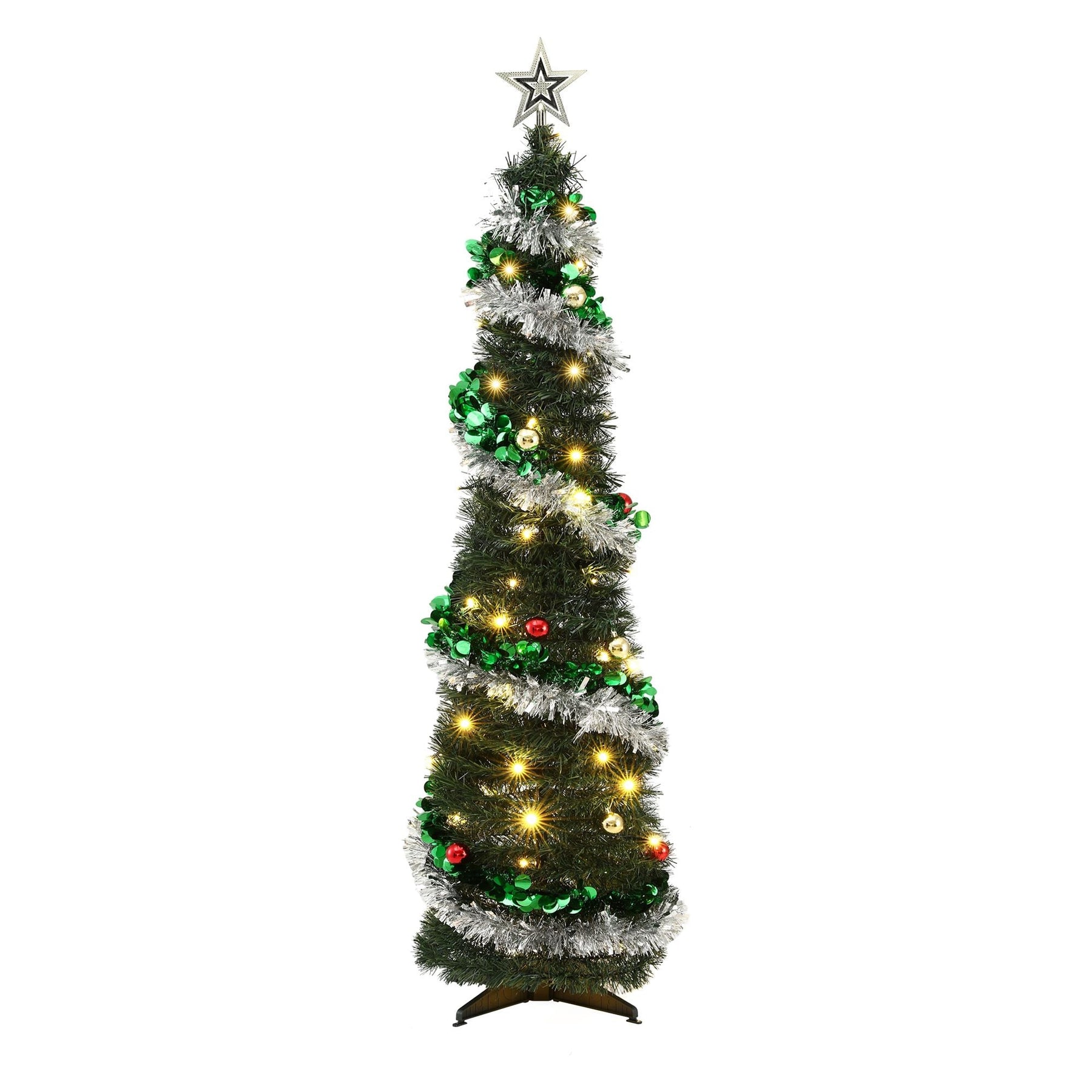 Jingle Jollys Pop Up Christmas Tree Pre Decorated Warm White LED 155cm - SportZone.co.nz