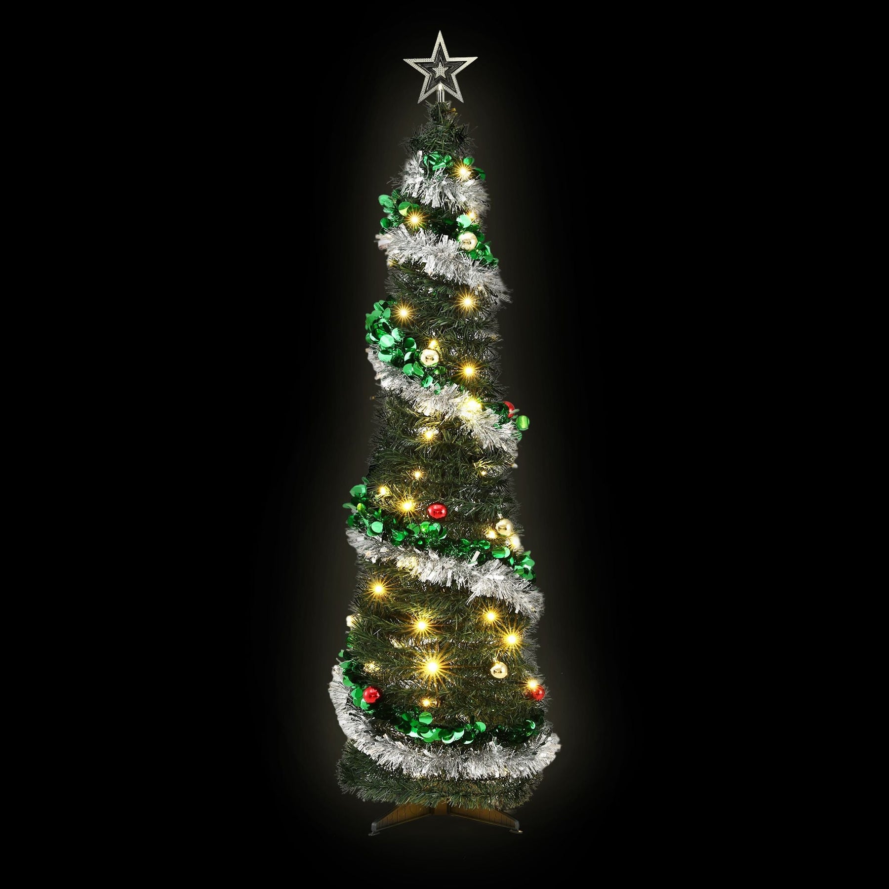 Jingle Jollys Pop Up Christmas Tree Pre Decorated Warm White LED 155cm - SportZone.co.nz