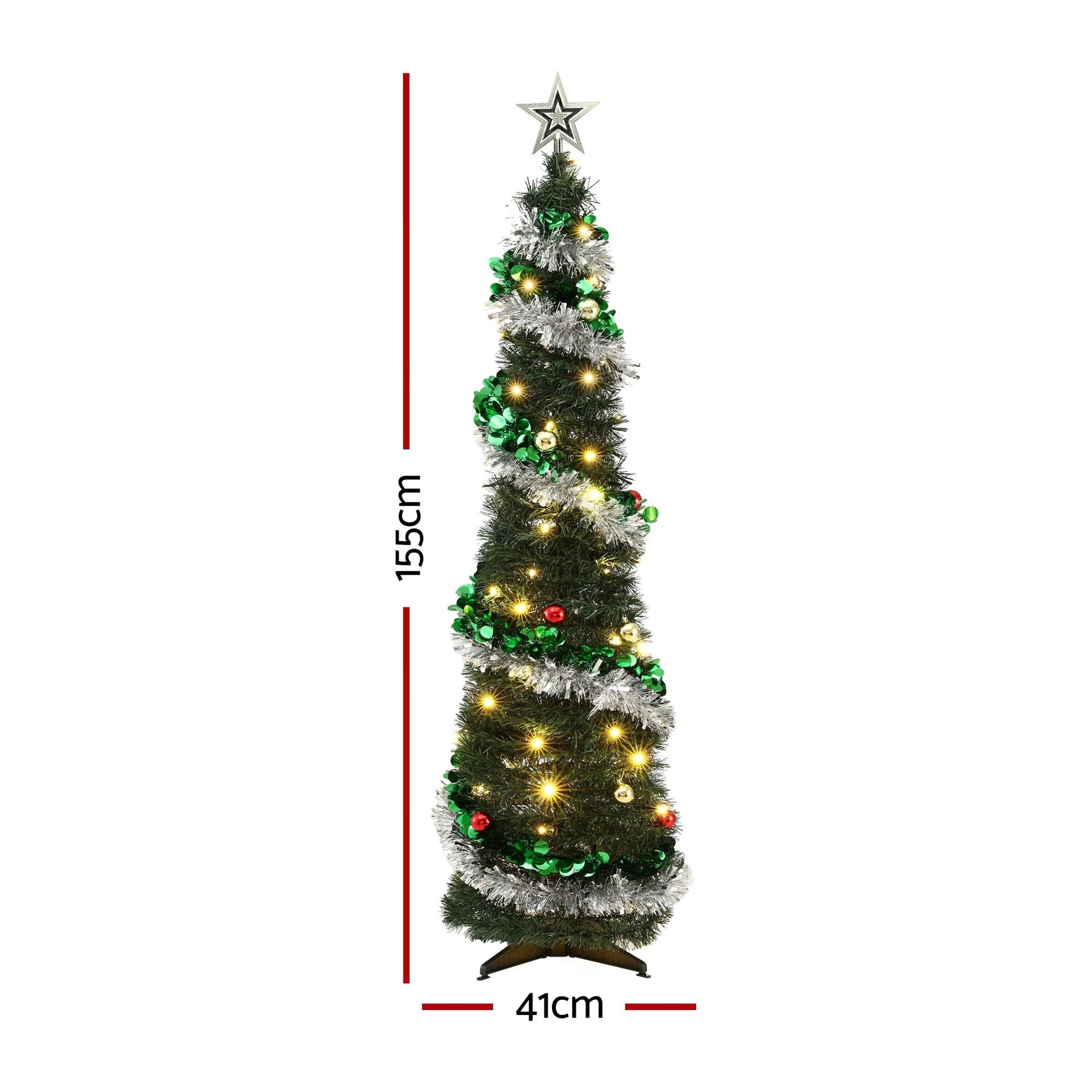 Jingle Jollys Pop Up Christmas Tree Pre Decorated Warm White LED 155cm - SportZone.co.nz