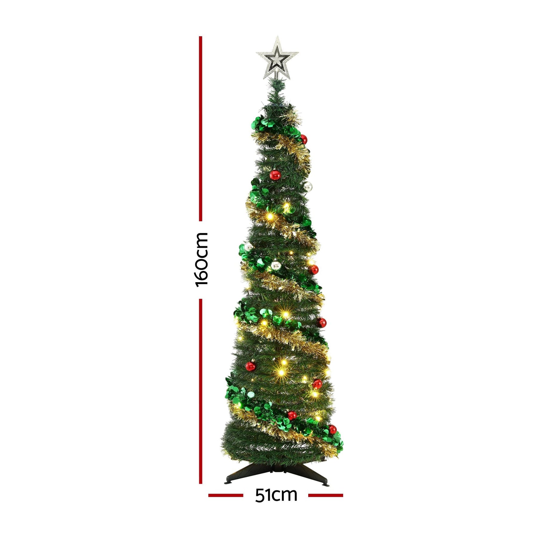 Jingle Jollys Pop Up Christmas Tree Pre Decorated Warm White LED 160cm - SportZone.co.nz