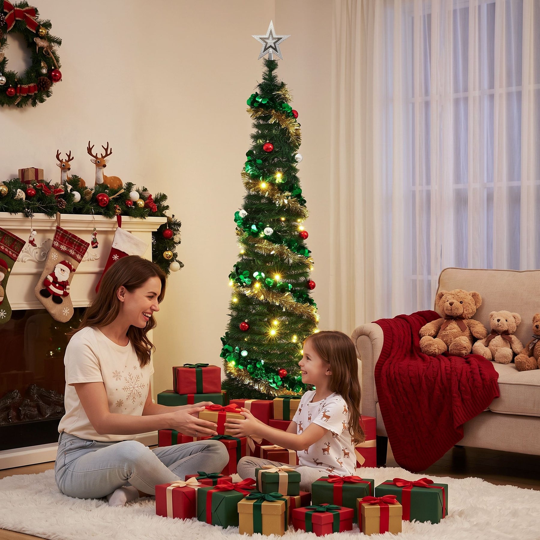 Jingle Jollys Pop Up Christmas Tree Pre Decorated Warm White LED 160cm - SportZone.co.nz
