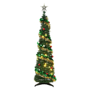 Jingle Jollys Pop Up Christmas Tree Pre Decorated Warm White LED 160cm - SportZone.co.nz