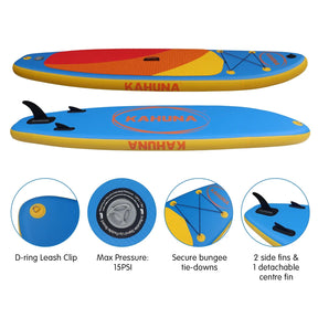 Kahuna Hana 10FT Inflatable Stand Up Paddle Board Set - Non-Slip iSUP Paddleboard with Backpack Paddle Pump Leash - SportZone.co.nz
