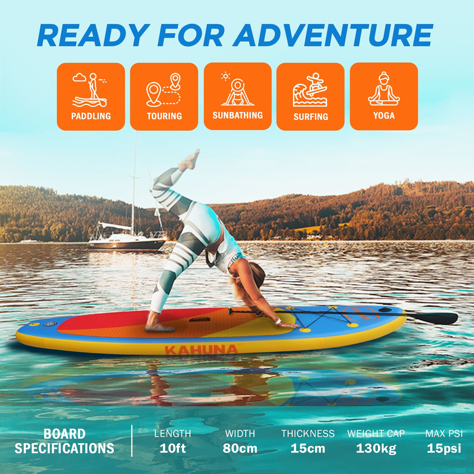 Kahuna Hana 10FT Inflatable Stand Up Paddle Board Set - Non-Slip iSUP Paddleboard with Backpack Paddle Pump Leash - SportZone.co.nz