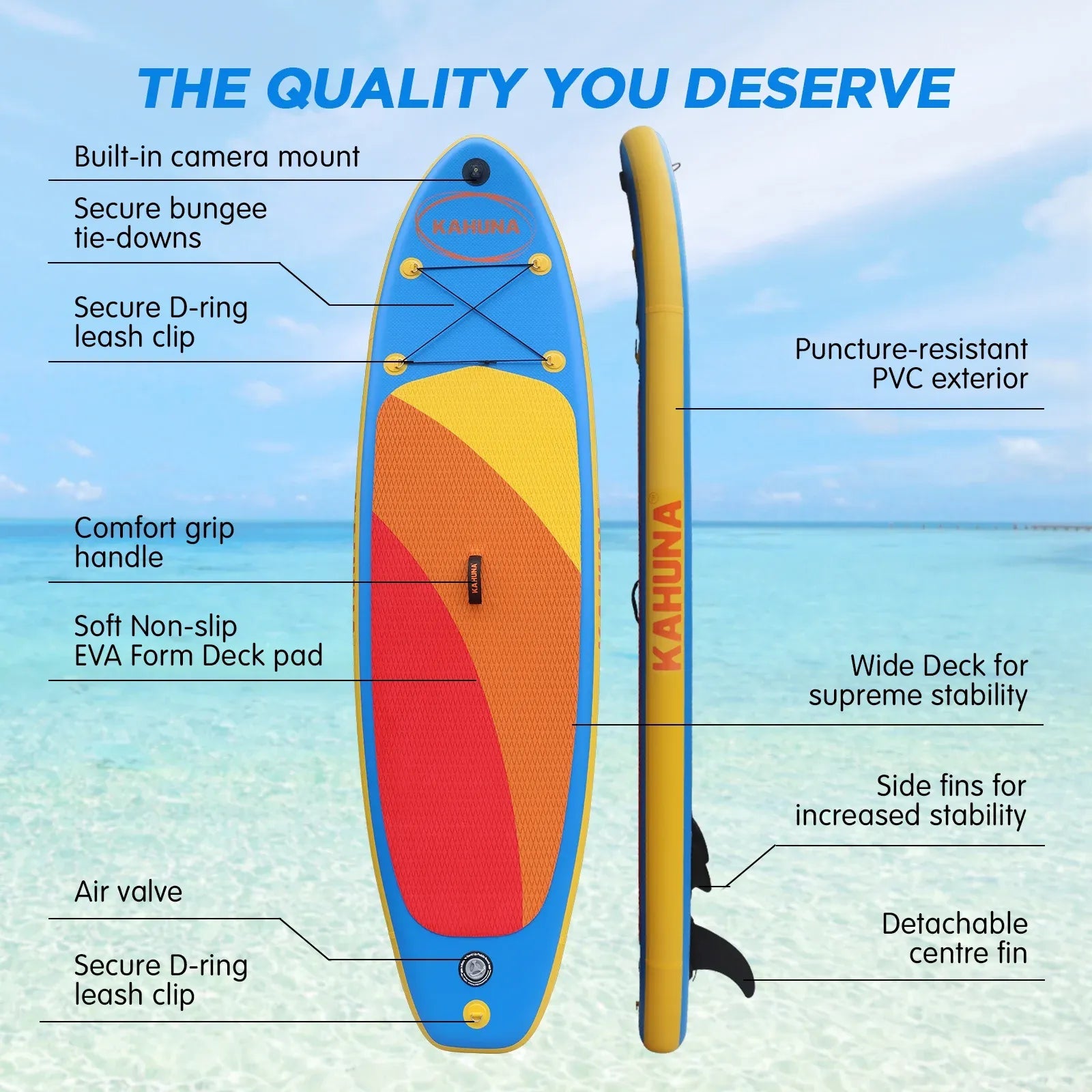Kahuna Hana 10FT Inflatable Stand Up Paddle Board Set - Non-Slip iSUP Paddleboard with Backpack Paddle Pump Leash - SportZone.co.nz